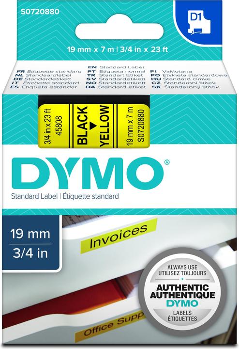 Actual product image Dymo S0720880 Standard tape (1.90 cm, Black, Yellow)