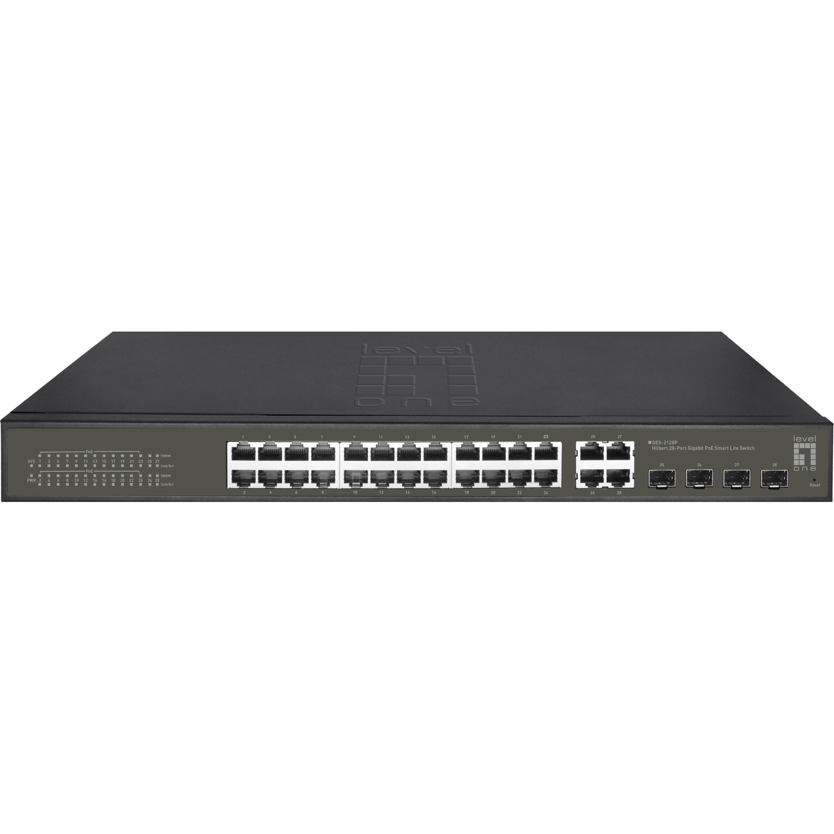 LevelOne Switch 24x GE GES-2128P 4xGSFP 16xPoE+ (24 Ports), Netzwerk Switch, Schwarz