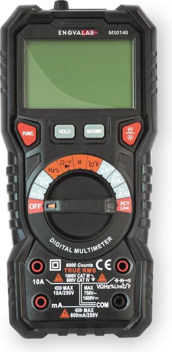 Enovalab MS0140 - Multimetro digitale TrueRMS, 6.000 conteggi, 600 V, 10 A, NCV