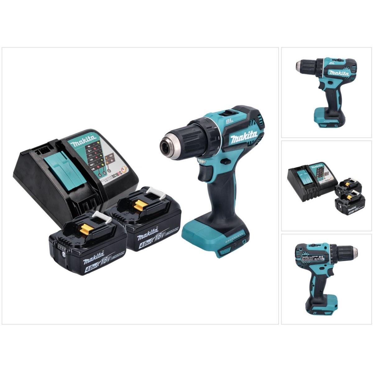 Makita, Bohrmaschine + Akkuschrauber, DDF 485 RM Akku Bohrschrauber 18 V 50 Nm Brushless + 2x Akku 4,0 Ah + Ladegerät (A...