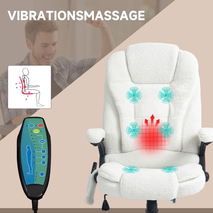 Produktbild Swisshandel24 Massage-Bürostuhl mit Wippfunktion, mit Heizfunktion, Liegefunktion, mit Fussstütze, Teddysamt, Weis