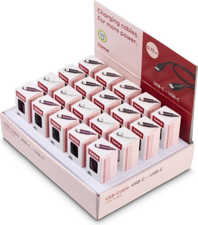 Produktbild Hama Ladekabel, USB-C - USB-C, 0,75 m, 20 Stück im Display (0.75 m, USB 2.0, 60 W)