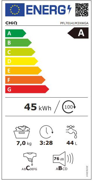 Energy Label CHiQ Washing machine PFL70141M3XWGA 7kg/1400rpm wh A (forwarding) (7 kg)