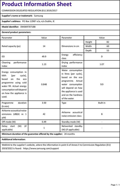 Produktbild Samsung DW6KR7071BB/EG Vollintegrierter Einbau-Geschirrspüler