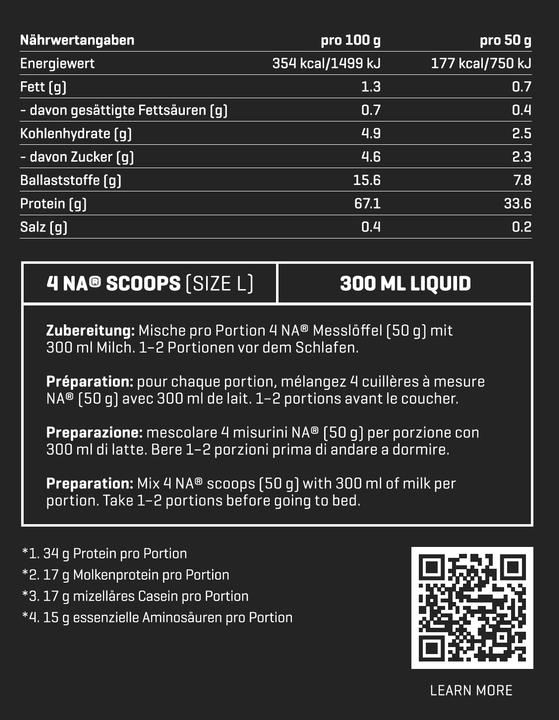 Valeurs nutritives et ingrédients Nutriathletic Night (Chocolat suisse, 1 pcs, 650 g)