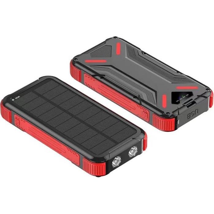 NoName Powerbank da esterno con pannello solare, 20.000 mAh (20000 mAh), Powerbank, Nero