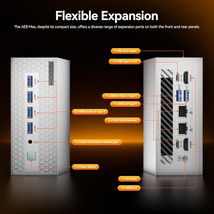Produktbild Geekom Mini PC AE8 MAX mit Ryzen 7 & Windows 11 Pro (1000 GB, 32 GB)