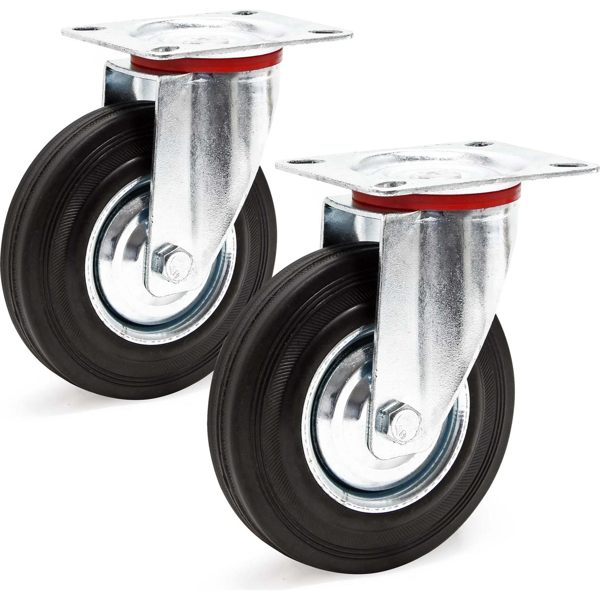 Wiltec, Möbelrollen, Lenkrollen Set 2x Vollgummirad 125mm Transportrolle 100kg Metallfelge Möbelrollen