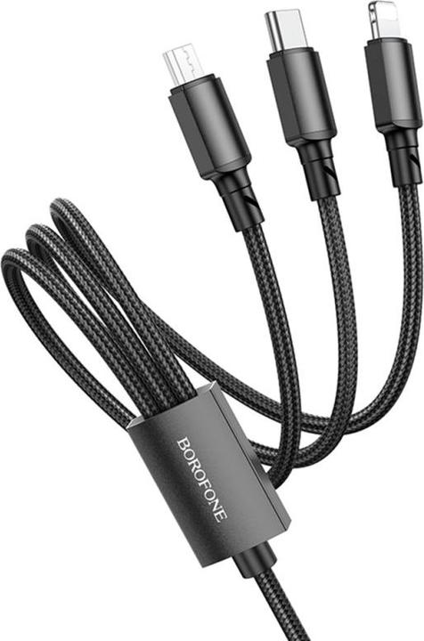 Image du produit Borofone USB-A vers Lightning / microUSB / USB-C Cable BX72, 18W, 2A, 1m, Noir (1 m, 18 W)