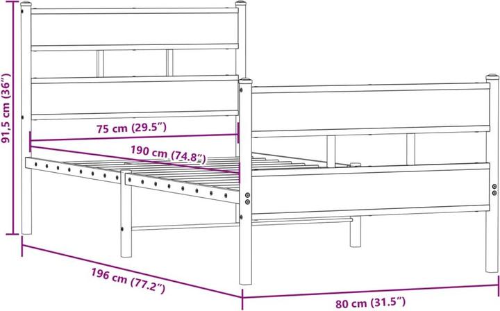 Image du produit VidaXL Lit métallique Cadre de lit Sommier à lattes Lit double sans matelas 180x200cm (180 x 200 cm)