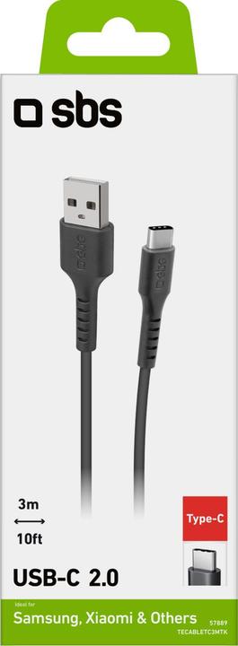 Produktbild SBS Daten- und Ladekabel Type C Länge 3 Meter (3 m, USB 2.0)