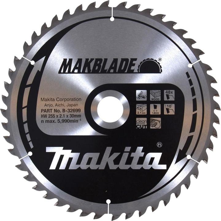 Immagine prodotto Makita MAKBLADE Lama per sega circolare per legno 255 x 30 x 2.1 mm 48 denti ( B-32699 )