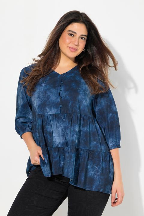 Produktbild Ulla Popken Bluse, Batikdruck, A-Linie, V-Ausschnitt, Langarm (58)