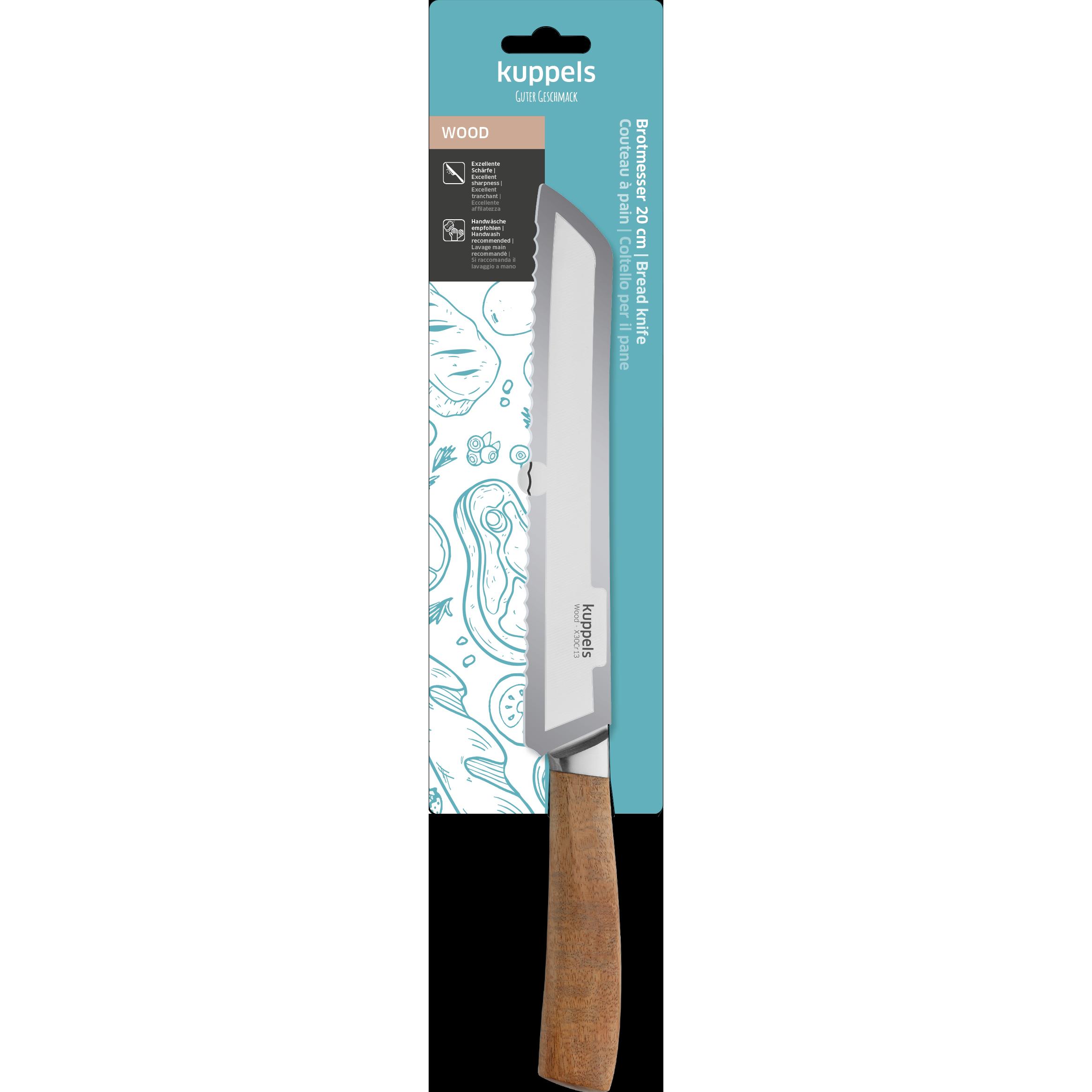 Kuppels WOOD Brotmesser, Akazienholz, Küchenmesser, Silber, Braun