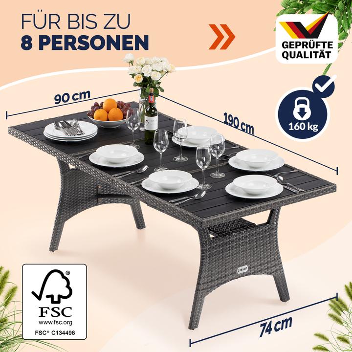 Produktbild Casaria Polyrattan Gartentisch WPC (190 x 90 x 75 cm)