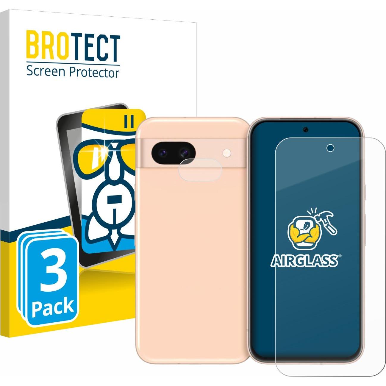 BROTECT AirGlass Panzerglasfolie (3 Stück, Google Pixel 8a), Smartphone Schutzfolie, Transparent