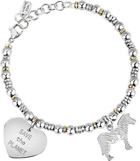 Produktbild La Petite Story Steel solid bracelet with pendants Save the Planet LPS05ATA10 (10 cm, Stahl)