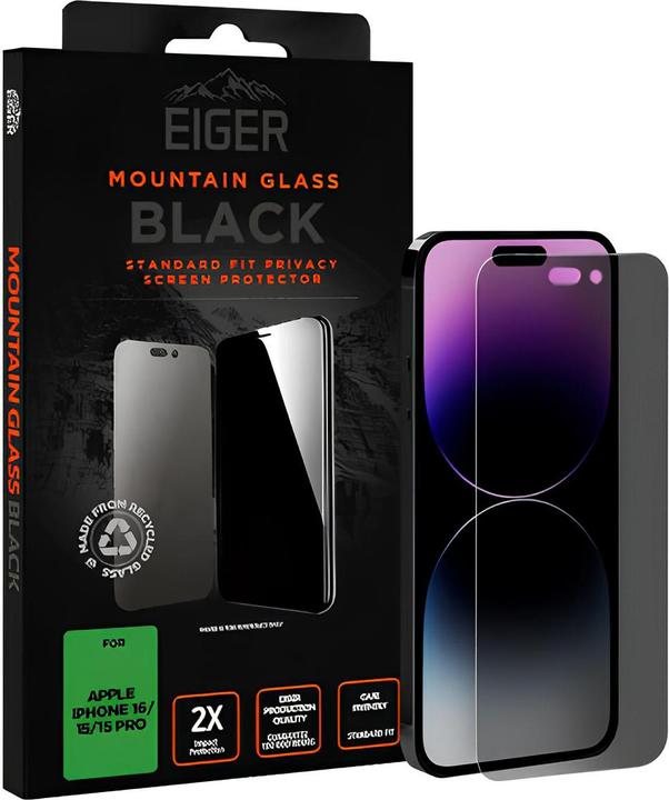 Immagine prodotto Eiger Mountain Glass Black (1 pz., Apple iPhone 15, Apple iPhone 15 Pro, Apple iPhone 16)