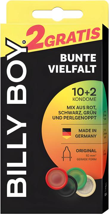 Billyboy Billy Boy «Bunte Vielfalt» Kondome 12 Stück, 52 mm, farbig gemischt, genoppt, Silikonöl (12 pcs.)