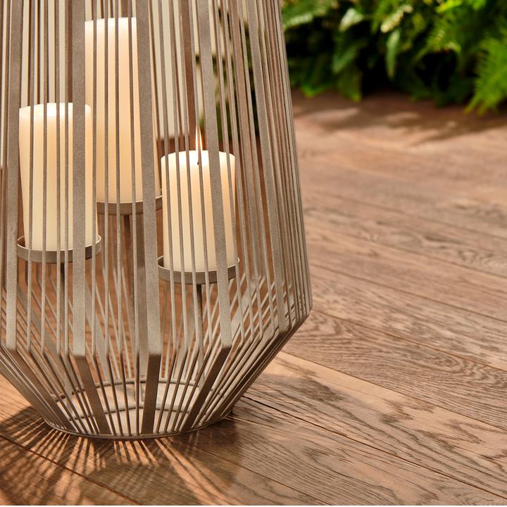 Produktbild Shinyuku Laterne/Windlicht, klein Eisen pulverbeschichtet zementgrau, H 41 cm, D 37 cm für 3 Stumpen