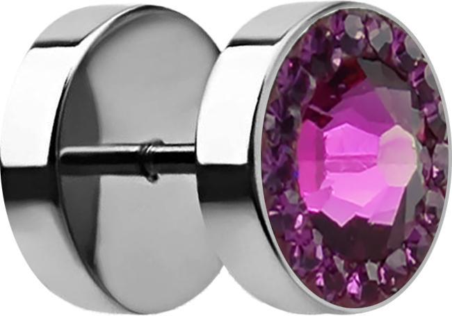 Actual product image Star Piercing Fake plug with small and large Swarovski crystal fuchsia (without brass, Surgical steel 316L)