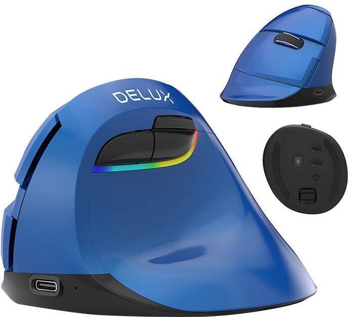Image du produit Delux Souris verticale sans fil M618Mini BT4.0 + 2.4Ghz 4000DPI RGB (bleu) (Filaire)