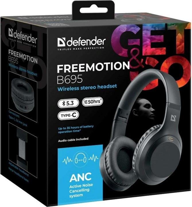 Produktbild Defender FREEMOTION B695 Kopfhörer mit Mikrofon Drahtlose Bluetooth-Hintergrundbeleuchtung ANC Aktiv (ANC, Kabellos)