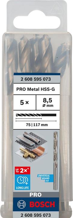 Image du produit Bosch Professional Zubehör Foret hélicoïdal PRO Metal HSS-G, 8,5 x 75 x 117 mm (8,5 mm)