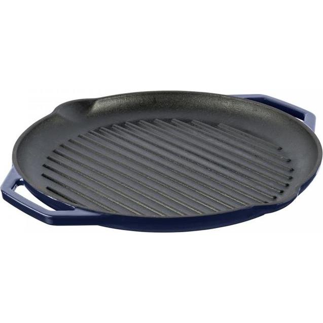 Grand Feu Blau Enameled Ribbed Cast Iron Frying Pan Blu, Pfanne + Kochtopf,