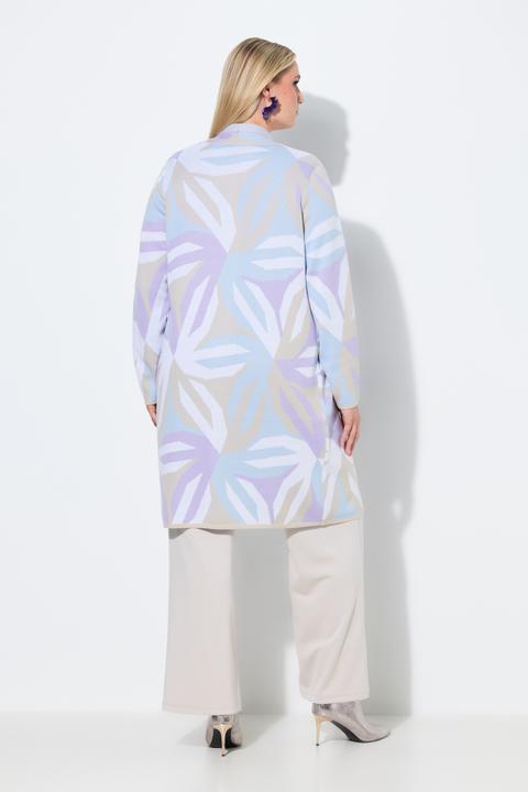 Produktbild Ulla Popken Long-Strickjacke, grafisches Muster, Stehkragen, Langarm (54)