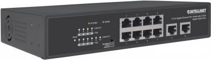 Actual product image Intellinet 8-Port Gigabit Ethernet PoE+ Switch with 2 RJ45 Gigabit Uplink Ports (8 ports)