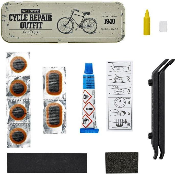 Actual product image Weldtite Kit réparation crevaison vintage rétro avec outils 75ème anniversaire