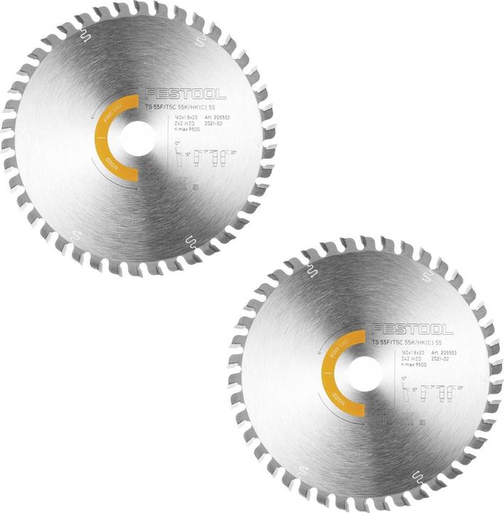 Image du produit Festool Wood Fine Cut HW Lame de scie circulaire 160 x 1,8 x 20mm WD42 (2x 205553)