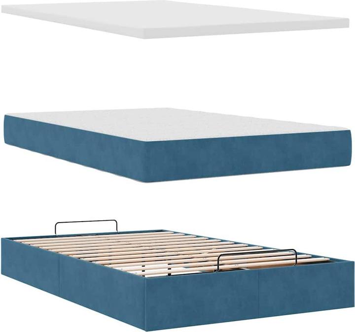 Actual product image vidaXL Ottoman bed with mattress dark blue 120x200 cm velvet (120 x 200 cm)