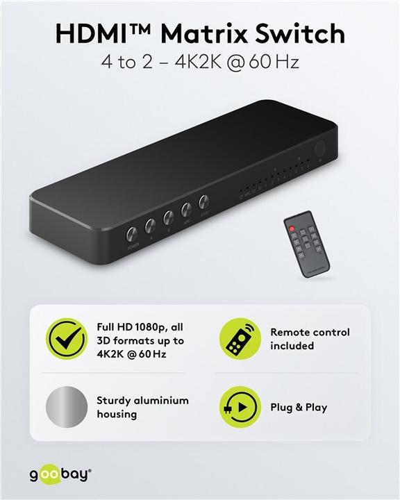 Actual product image Goobay HDMI Matrix Switch 4 to 2 4K @ 60 Hz