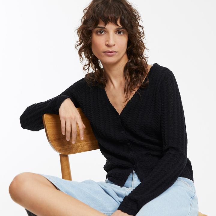 Produktbild La Redoute Collections Feinstrickcardigan mit V-Ausschnitt und Knopfverschluss (S)