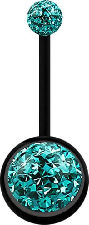 Actual product image Star Piercing Banane schwarz mit zwei Kristallkugeln türkis Epoxy Schutzschicht (without brass, Plastic)
