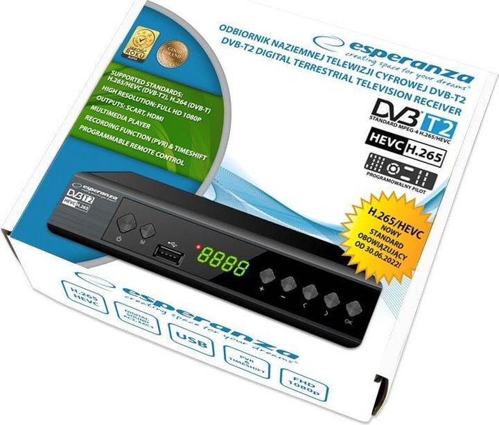 Actual product image Esperanza EV111P Digital Receiver DVB-T2 H.265 (DVB-T/T2)