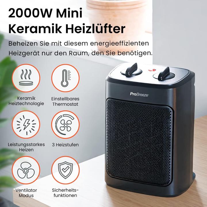Image du produit Breeze Mini radiateur soufflant céramique 2000W noir (2000 W)