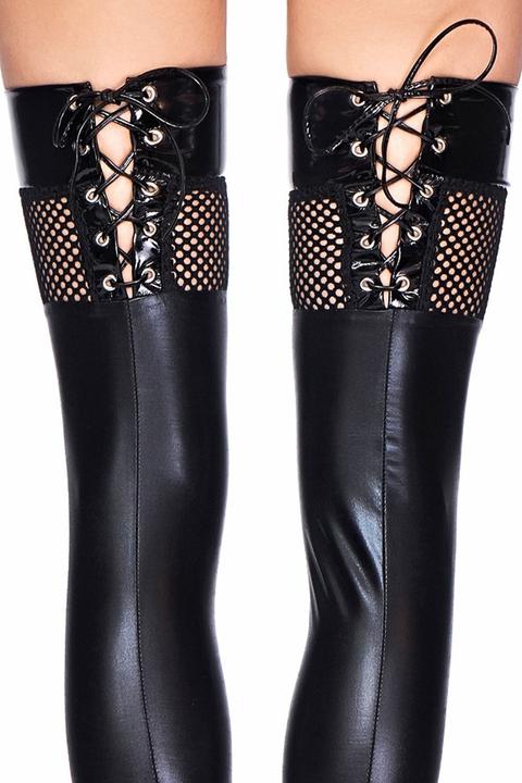 Produktbild 7 Heaven Wetlook and Fishnet Lace-Up Stockings (M, S)