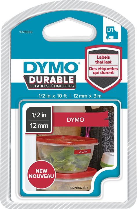 Actual product image Dymo Original D1 labelling tape ""Durable"" for LabelManager™ 12mm x 3m permanent adhesive - white on (1.20 cm, Red, White)