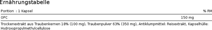 Nährwerte und Zutaten Phytopharma Opc (100 Stk., Kapseln, 80 g)