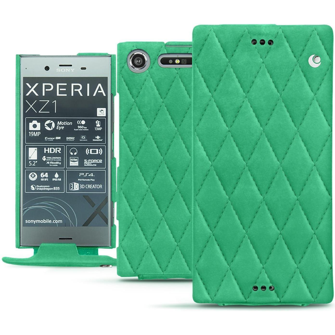 Noreve Lederschutzhülle vertikal (Sony Xperia XZ1), Smartphone Hülle, Grün