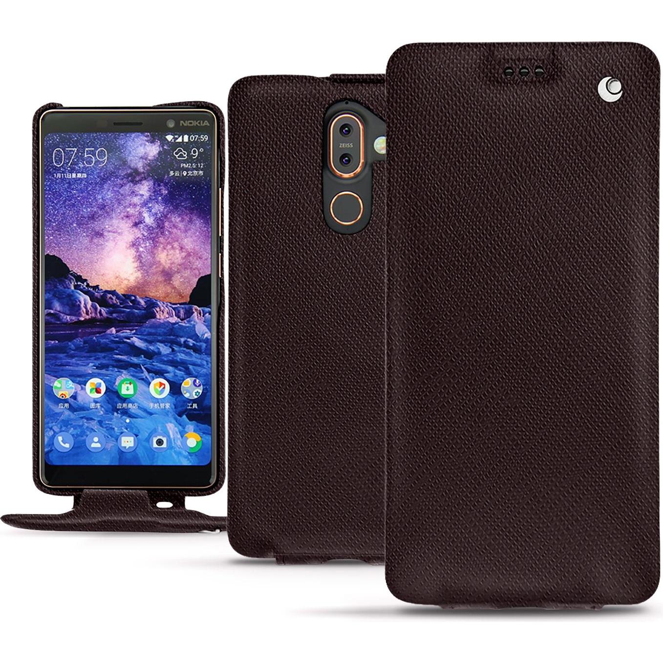 Noreve Lederschutzhülle vertikal (Nokia 7 Plus), Smartphone Hülle, Braun