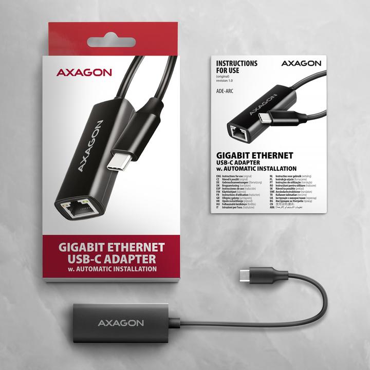 Image du produit Axagon ADE-ARC, USB-C 3.2 Gen 1 - Gigabit Ethernet s????ov?? karta, Realtek 8153, auto-installation (USB-C)
