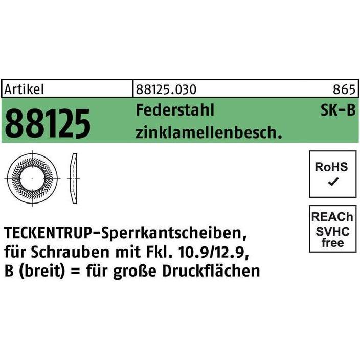 Teckentrup, Muttern + Unterlegscheiben, Sperrkantscheibe R 88125 B 6x18,2 x1,4 Federstahl zinklamellenbeschichtet