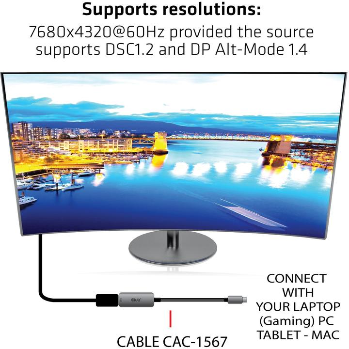 Produktbild Club 3D Adapter USB Type C - DisplayPort 1.4 (DP, 6 cm)