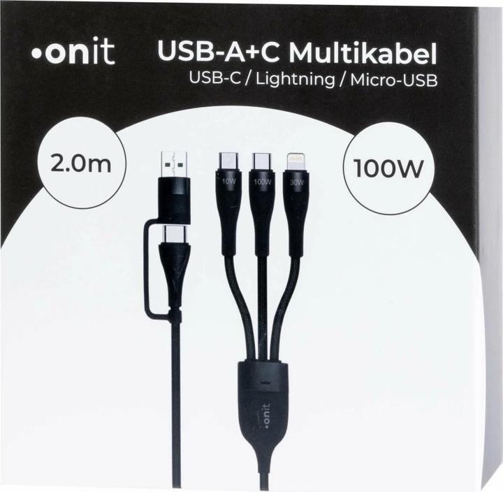 Immagine prodotto Onit USB A/USB C – USB C/Ligthning/Micro USB B (2 m, USB 2.0, 100 W)