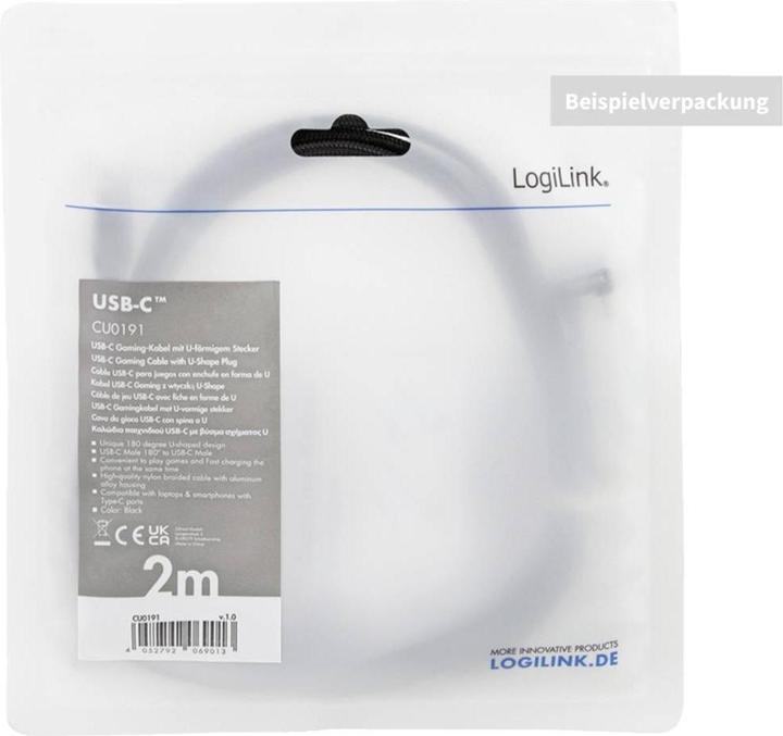Immagine prodotto LogiLink Cavo USB 2.0 Type-C, C/M 180° a USB-A/M, alluminio, nero, 2 m (2 m, USB 2.0, 20 W)