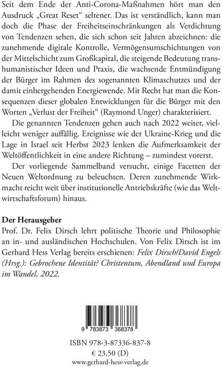 Produktbild Der Great Reset (Deutsch, Felix Dirsch, 2024)